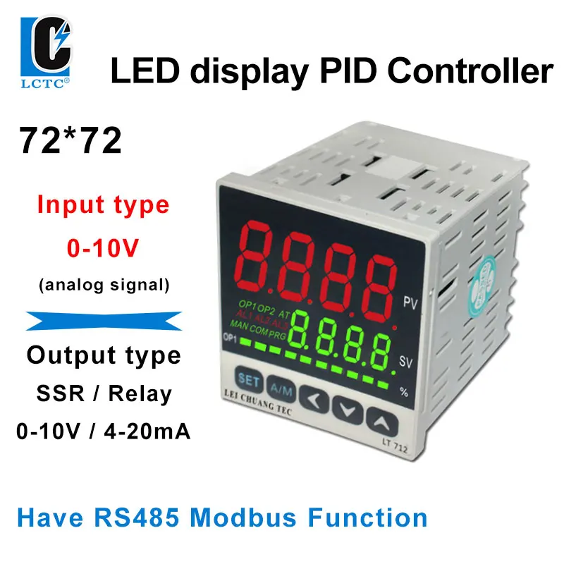 

LCTC PID Regulator 0-10V Input PID Temperature Controller SSR/Relay/4-20mA/0-10V Output LED Thermometer Display 72x72mm LT712