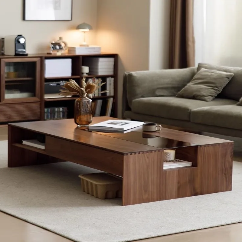 

All solid wood coffee table TV cabinet North American black walnut combination Nordic living room log modern simple coffee table
