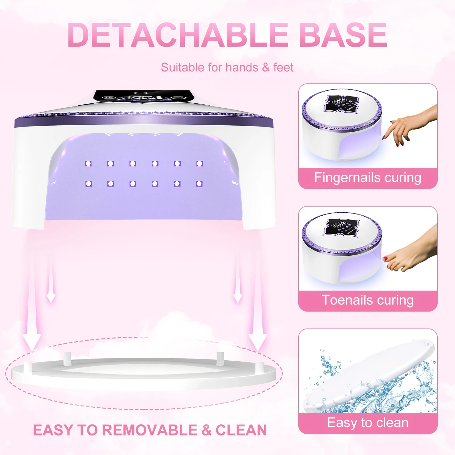 Lâmpada UV de luz dupla com 66 contas: design sem fio recarregável com base removível para mãos e pés