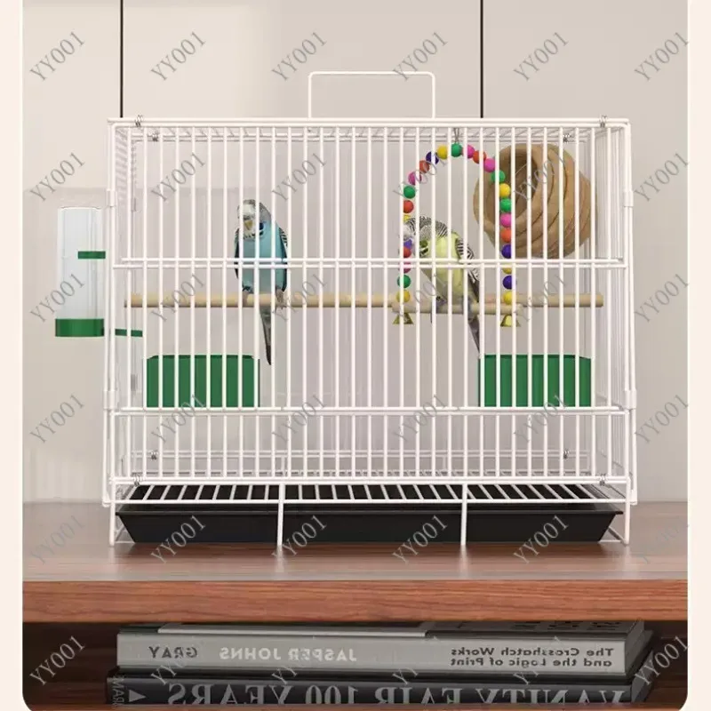 Foldable Metal Bird Cage Travel Carrier for Budgie Cockatiel Canary Small Parrot with Removable Tray