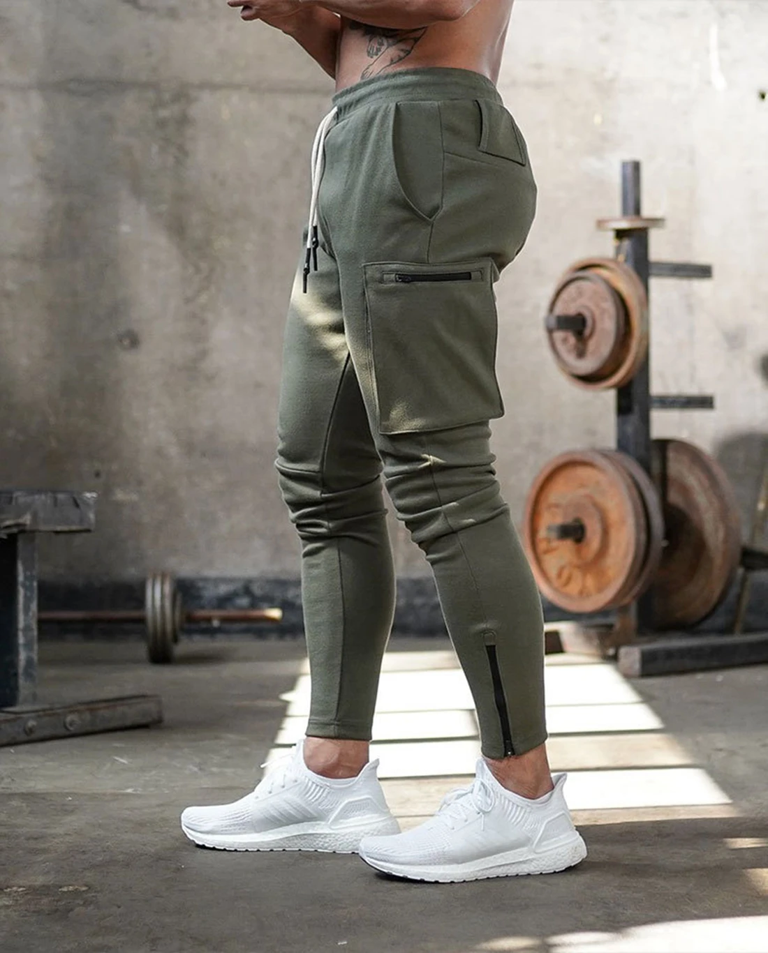 Mens Fitness Leggings Running Jogging Green Pants Joggers Streetwear Multi-pocket Trousers Sport Training Bottoms Sweatpants