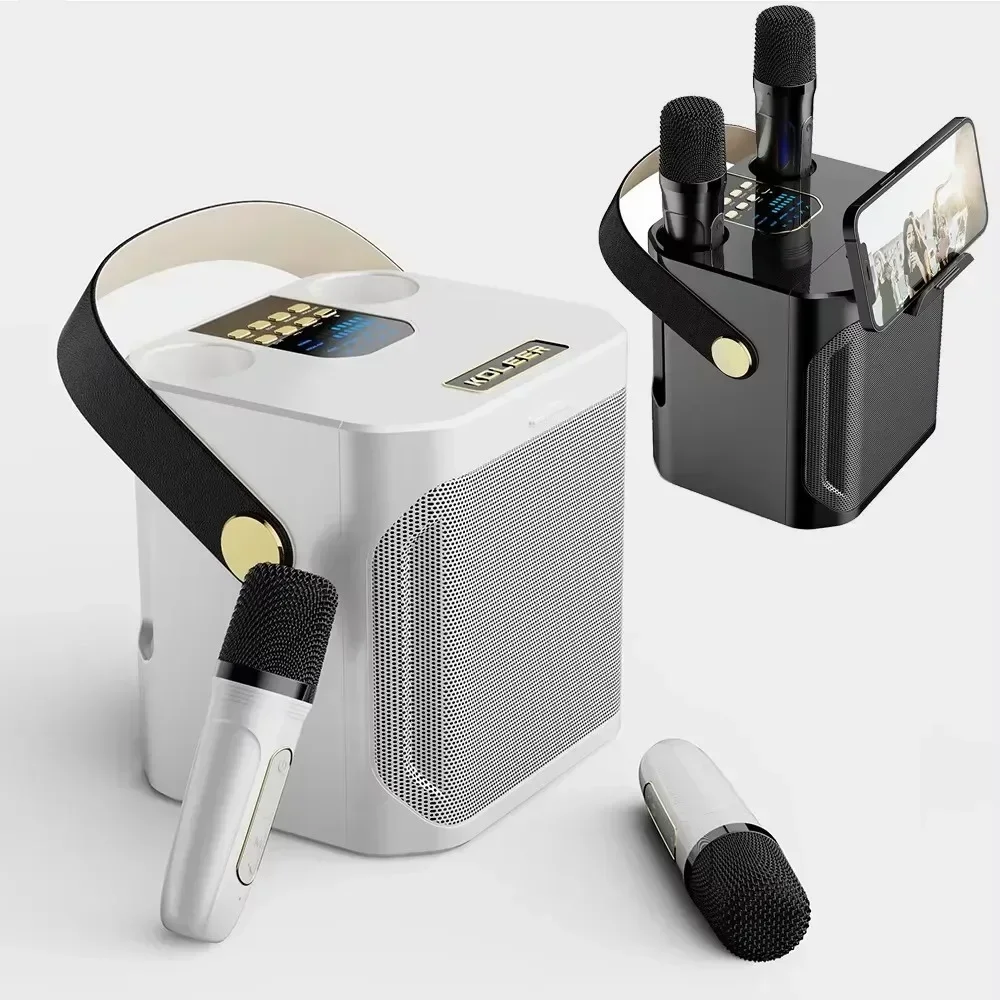 

Высокомощный Bluetooth-динамик для караоке, портативный 360-стереофонический беспроводной сабвуфер с объемным звуком и 2 микрофонами, бумбокс, подарок для дома ребенка