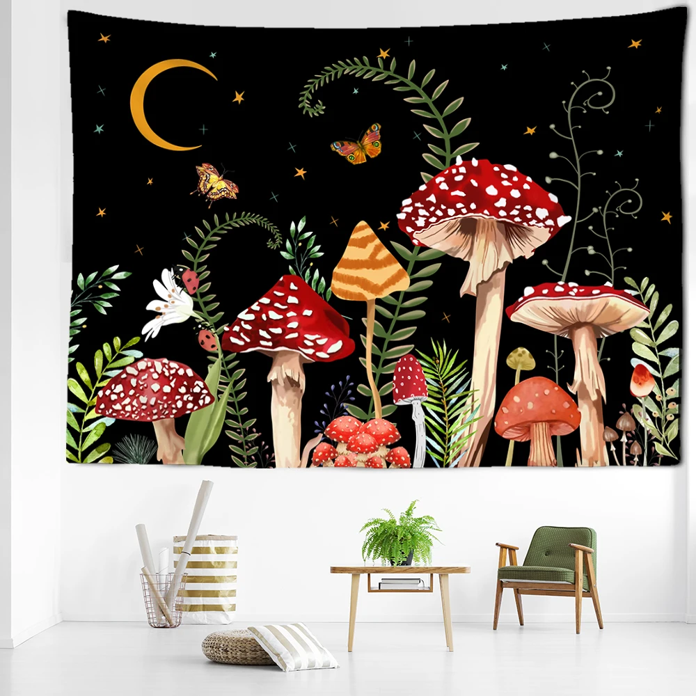 Cartoon Butterfly Mushroom Tapestry Wall Hanging Kawaii Psychedelic Witchcraft Abstract Bohemian Bedroom Living Room Home Decor