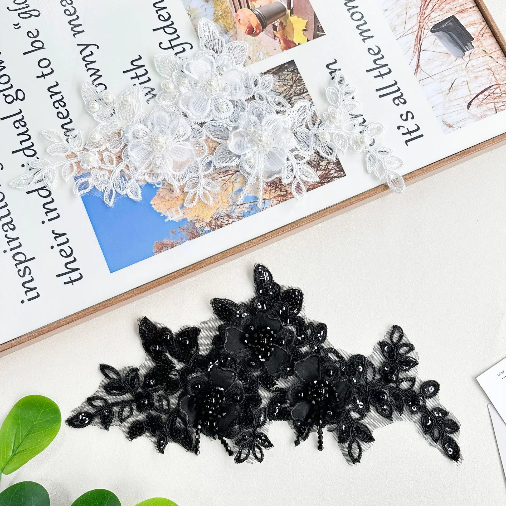 Three-dimensional Bead Embroidery Lace Flower Piece Black Branch Design DIY Clothing Shoe And Hat Box Bag Headscarf Shirt Decora