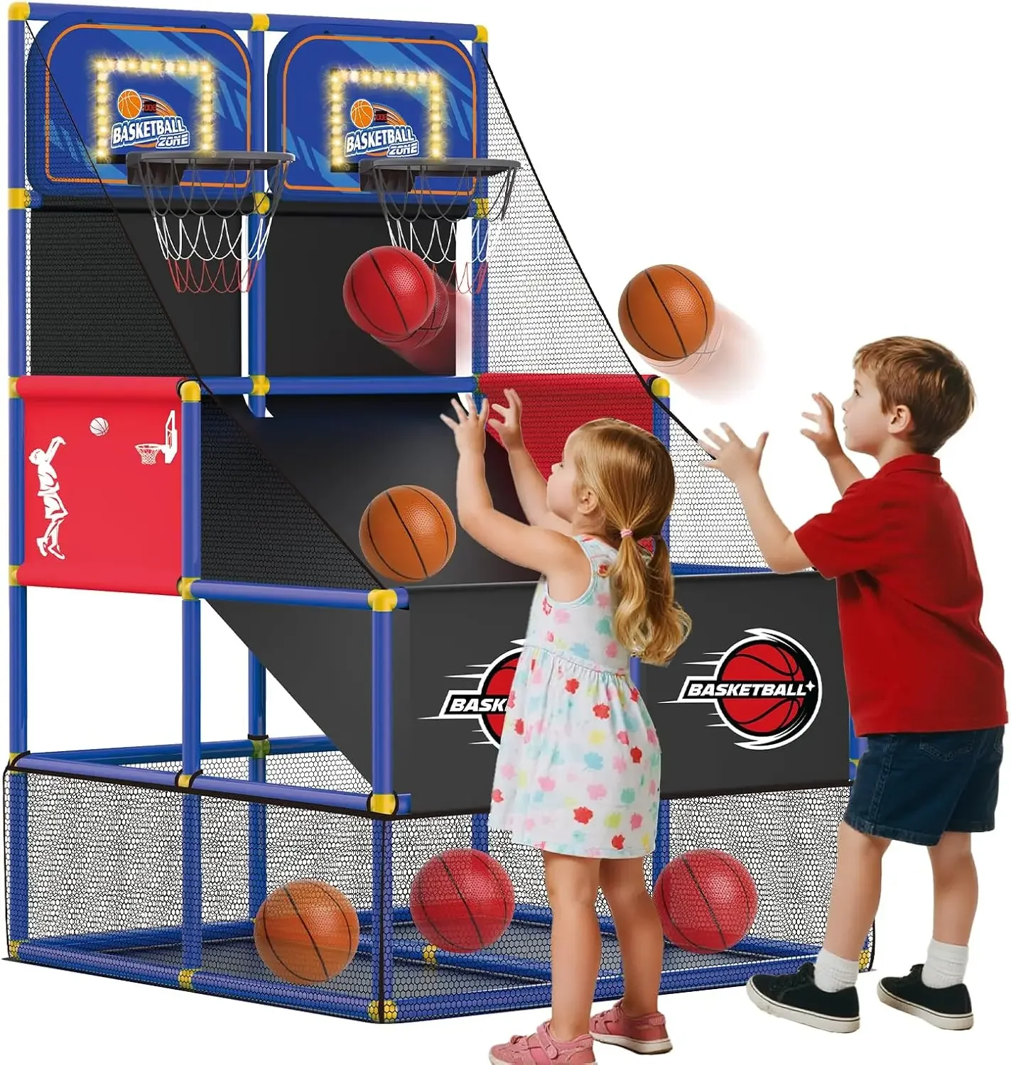 Upgrade Dual Basketball Arcade Game Kids Electronic Basketball Hoop with Electronic Scoreboard LED Light 6 Balls Indoor