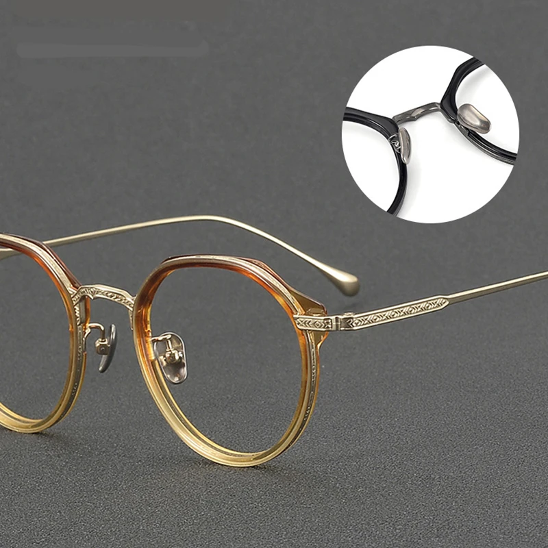 إطارات نظارات متخصصة مصنوعة يدويًا على الطراز الياباني إطار من التيتانيوم النقي للرجال - إطار بيضاوي فني قديم #3
