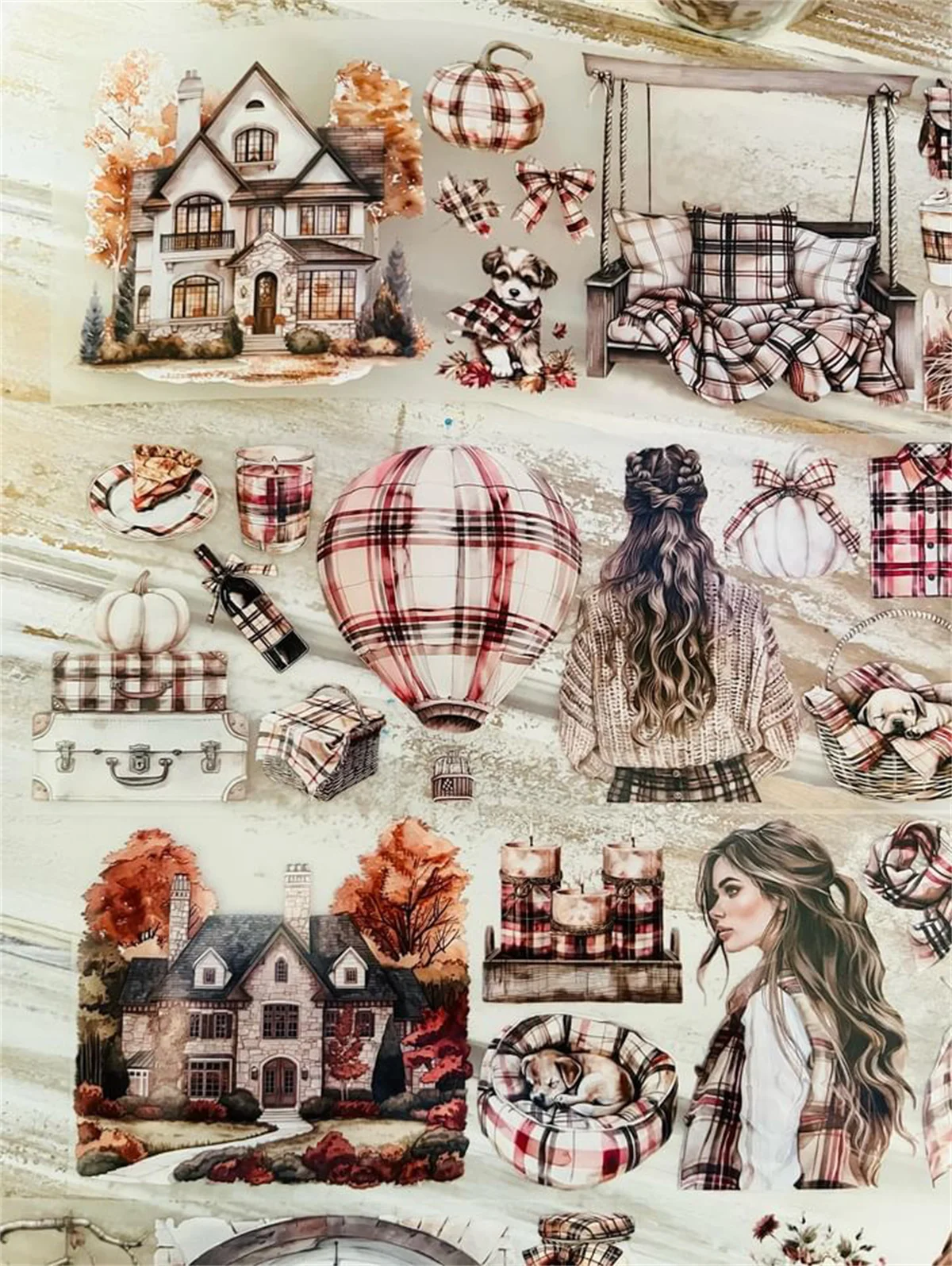 SCS Studio Vintage Plaid Autumn Vibes Girl Washi PET Tape for Card Making Decoration DIY Scrapbooking Plan Stickers