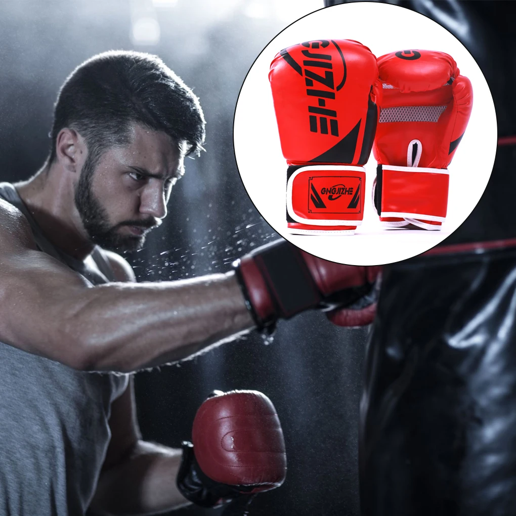 1 Pair Women Men Padded Boxing Gloves Training Practice Adjustable Breathable Punching Mitts Hand Protector Black 12 OZ