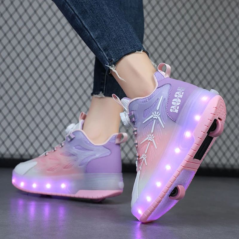 Skate Shoes for Kids LED Light Luminous Sneakers Children Two Wheels Shoes for Boys Girls with USB Charging roller skates