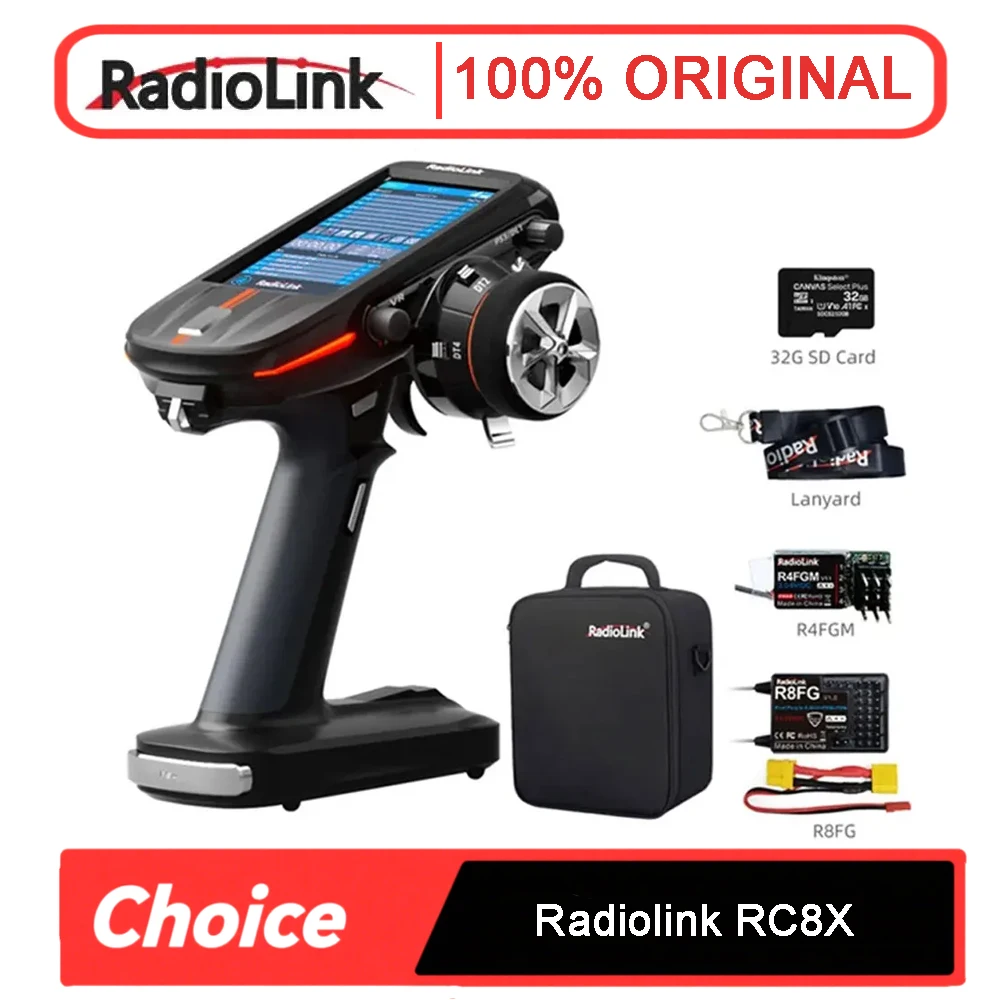 

Radiolink RC8X 2.4G 8CH 4,3-дюймовый передатчик сенсорного ЖК-экрана, совместимый с приемником TBS CRSF R8FG R4FGM для радиоуправляемого автомобиля, лодки, робота