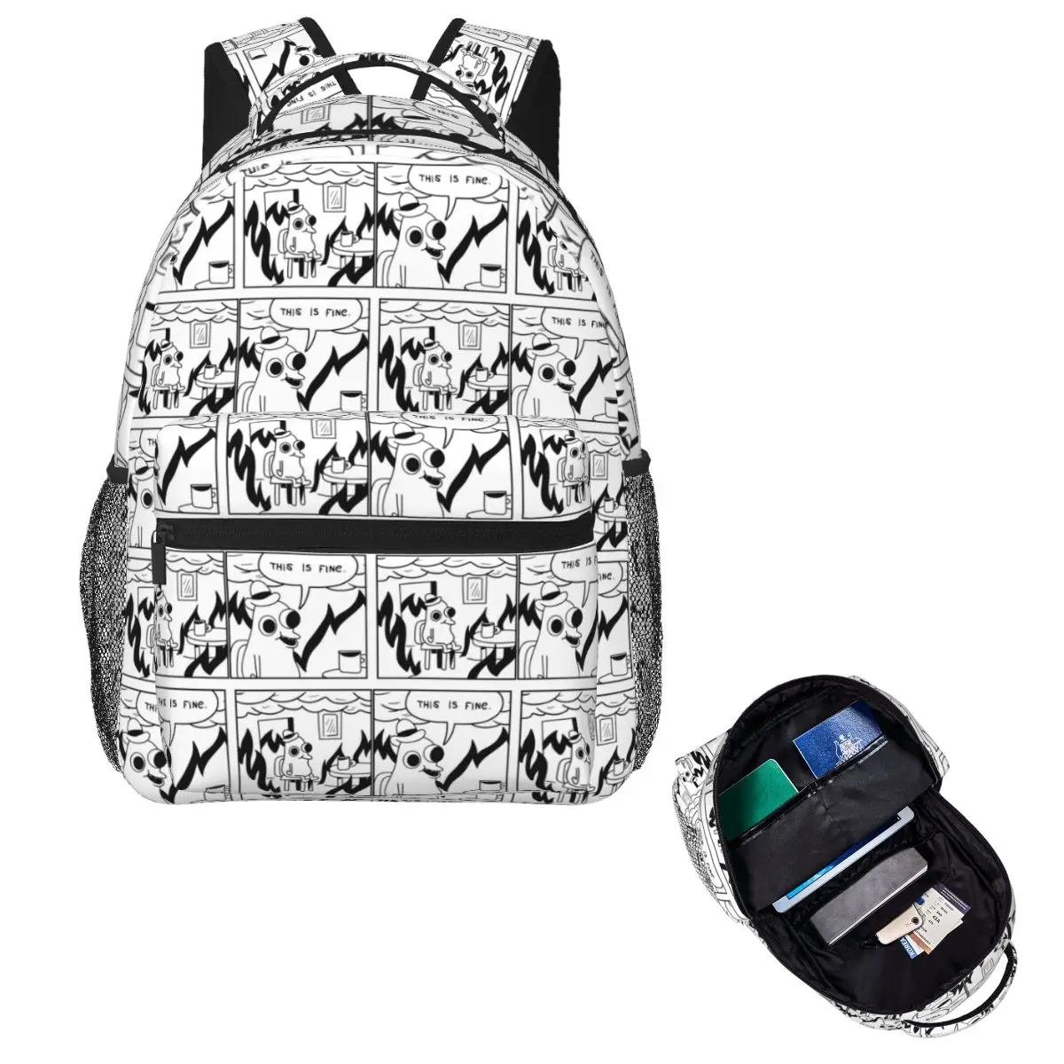 This Is Fine Things Are Going To Be Ok Meme Student Backpack School Bag Hiking Travel Daypack for Men Women Bookbag Shoulder Bag