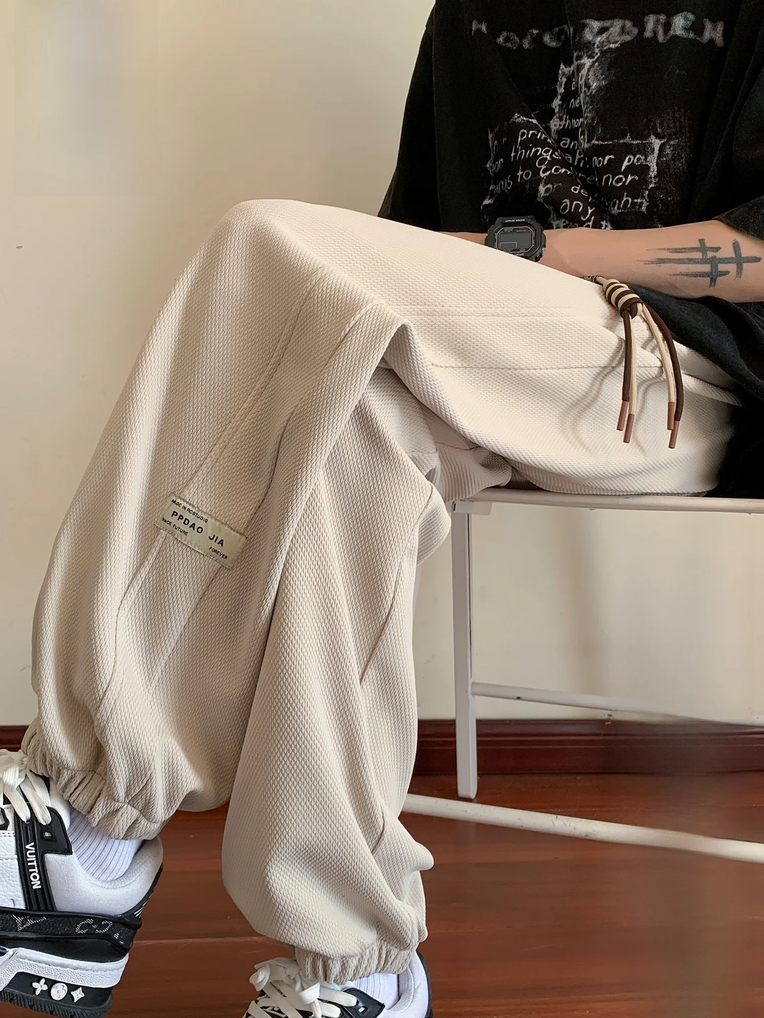 

PaulFrank Winter Thiened Fce Men's Casual Pants Loose Wide Leg Cuffed Trousers Comfortable Polyester Fiber Warmth