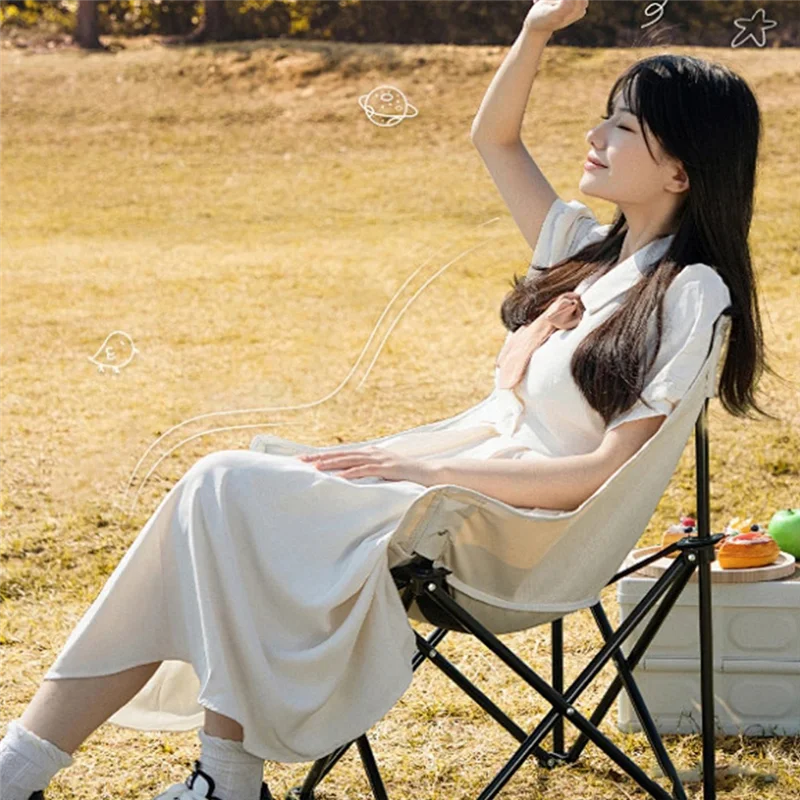 

Portable Beach Chair Backrest Stool Lazy Moon Chair Outdoor Super Heavy-Duty Folding Chair Outdoor Beach Chair