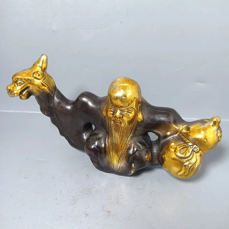 A pair of antique-style brass ornaments, gold-plated copper Pixiu crafts for display and collection