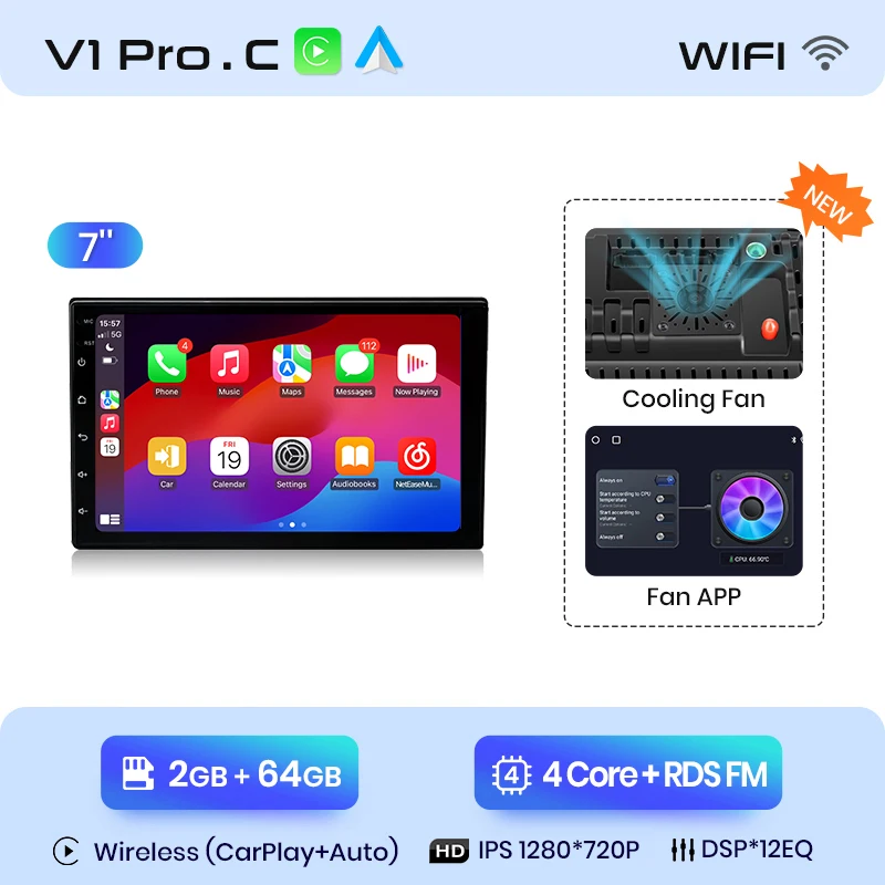 Junsun 7 9 10'' Universele Autostereo Radio CarPlay Android Auto voor VW Fiat Renault Nissan Peugeot Ford Hyundai Kia Honda Toyota Seat IPS Scherm Multimedia Speler Slimme intelligente systemen 2 Din