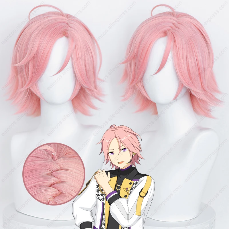 ES Crazy B Kohaku Oukawa Peluca de Cosplay de 35cm, pelo corto rosa, peluca sintética resistente al calor, pelucas de cuero cabelludo simulado