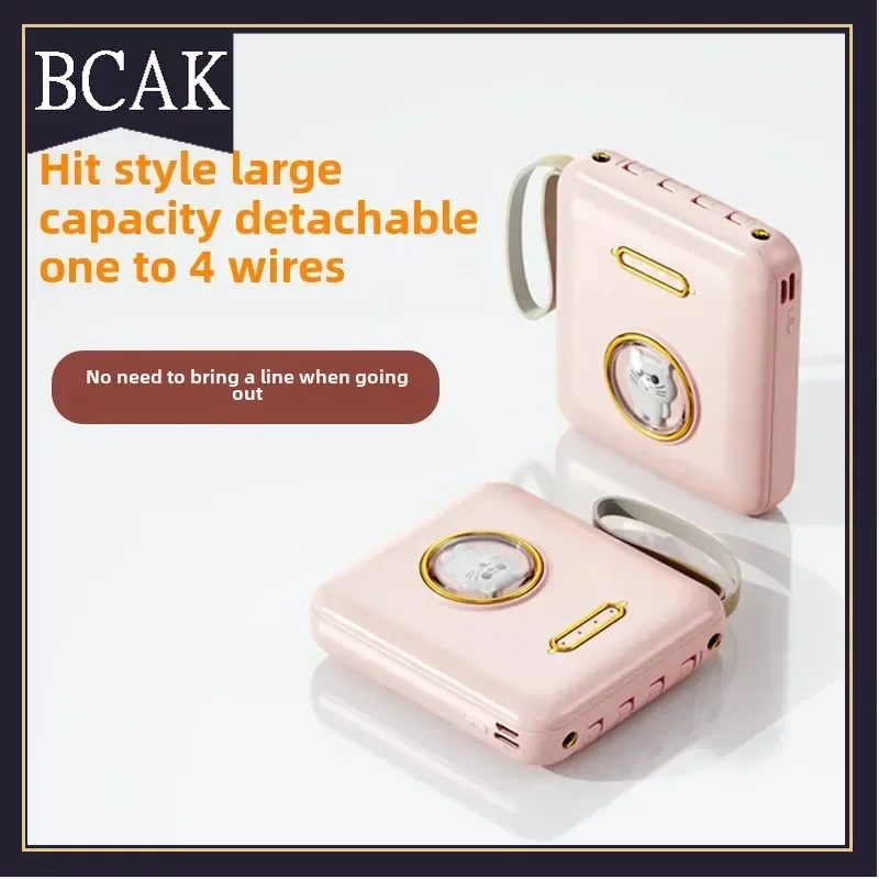 Hot Style BCAK Cartoon Comes with Its Own Cable, Mini Power Bank 20000mAh Large Capacity, Fast Charging Mobile Power Supply Gift