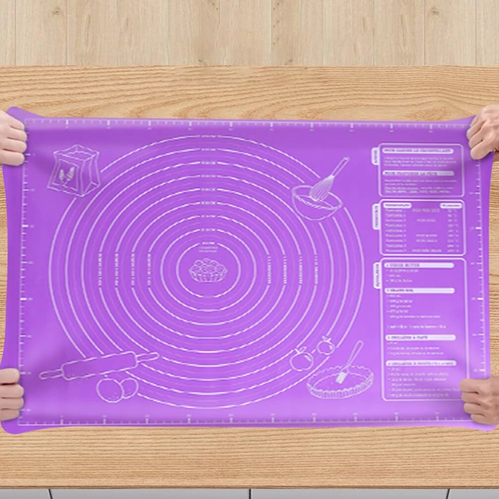 Food Grade Plastic Rolling Mat with Measuring Tool Non Stick Baking Mat Reusable Easy to Clean for Dumplings, Pizza, Bread