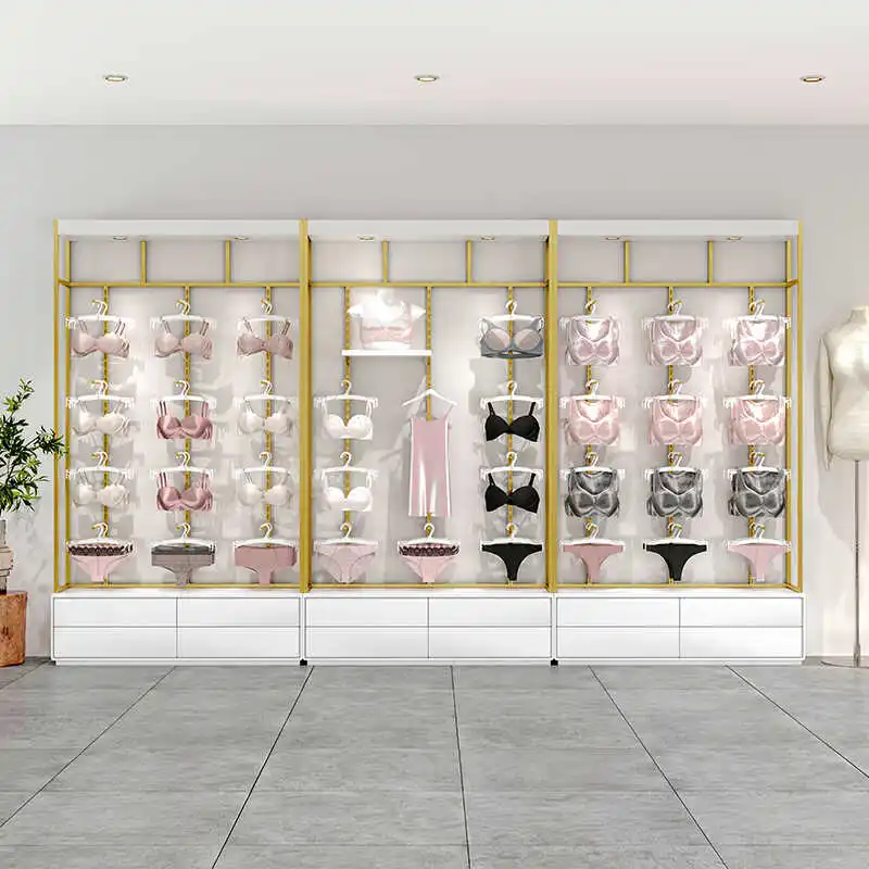 Underwear store display cabinet shelves, bra underwear display shelves, floor to ceiling high-end adjustable with lights