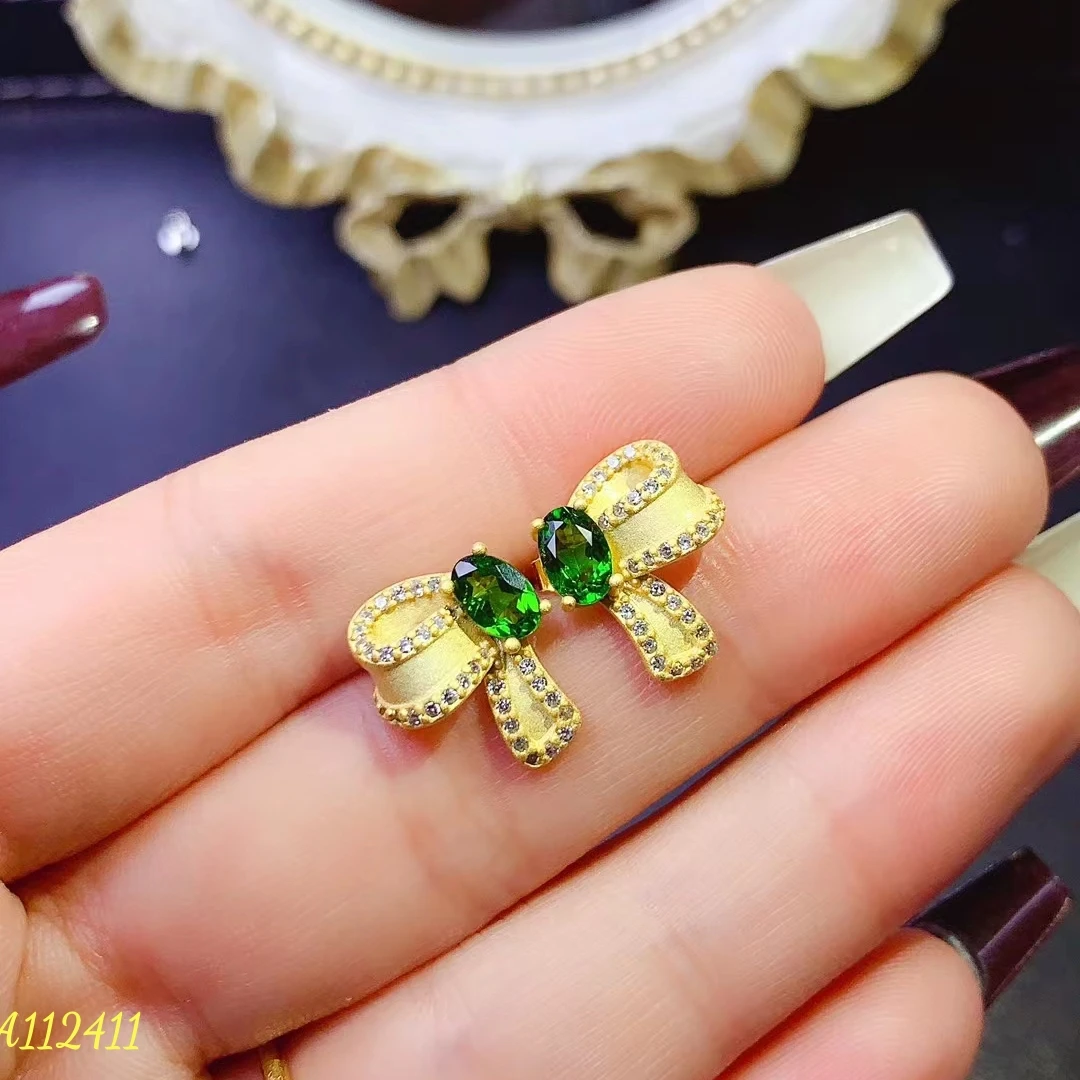 

Fine Jewelry Natural Diopside Earrings For Women S925 Pure Silver Exquisite Inlaid High Clarity Gem Support Testing Party Gift