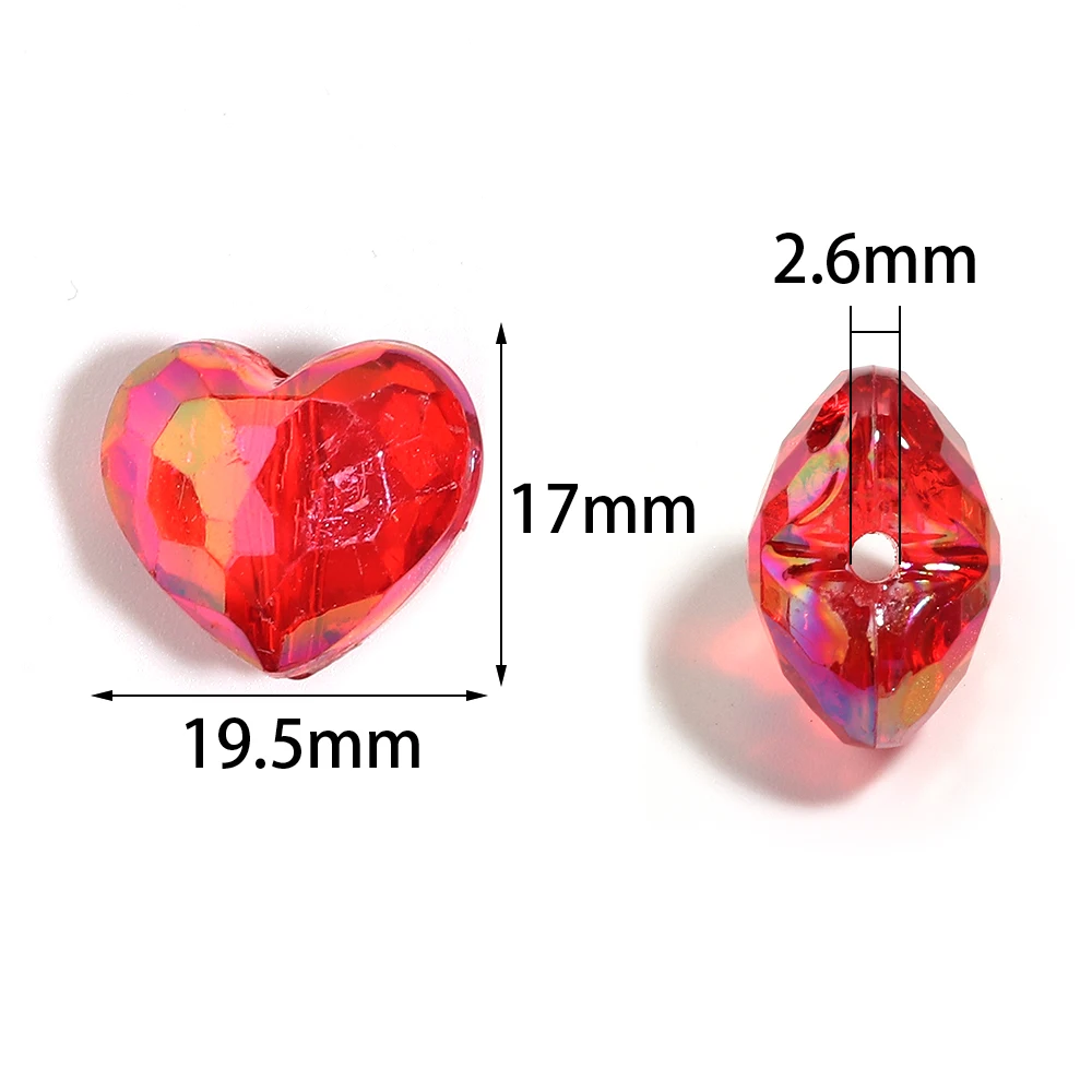 20 Stück Acryl-Herzperlen, transparent, bunt, lose Abstandshalterperlen für die Herstellung von Schmuck, Anhängern, Halsketten und Armband-Accessoires. – Detail 1
