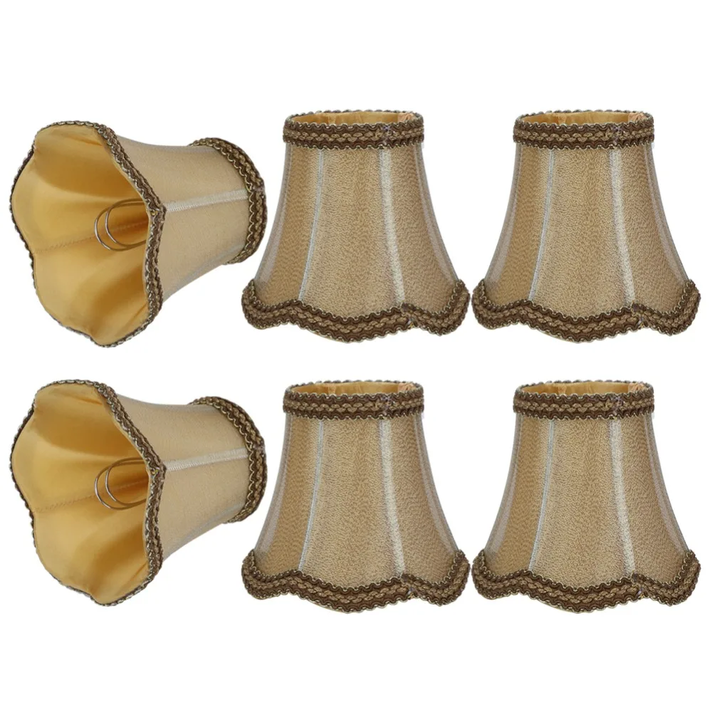

6PCS White&Gold/Gold/Apricot Lampshade Fabric Lightweight Chandelier Lamp Shades Clip On Design Clip On Lamp Shades Wall Lamp