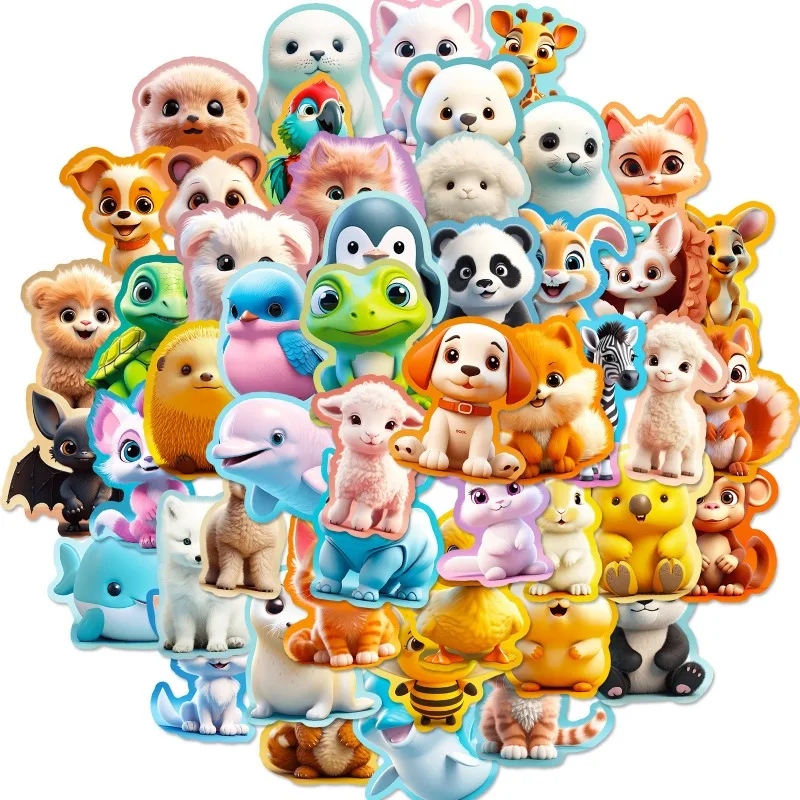 50PCS3d Serie di animali Cartone animato personalizzato Ins Tazza creativa Notebook da scrivania Adesivi decorativi impermeabili per bambini Commercio estero