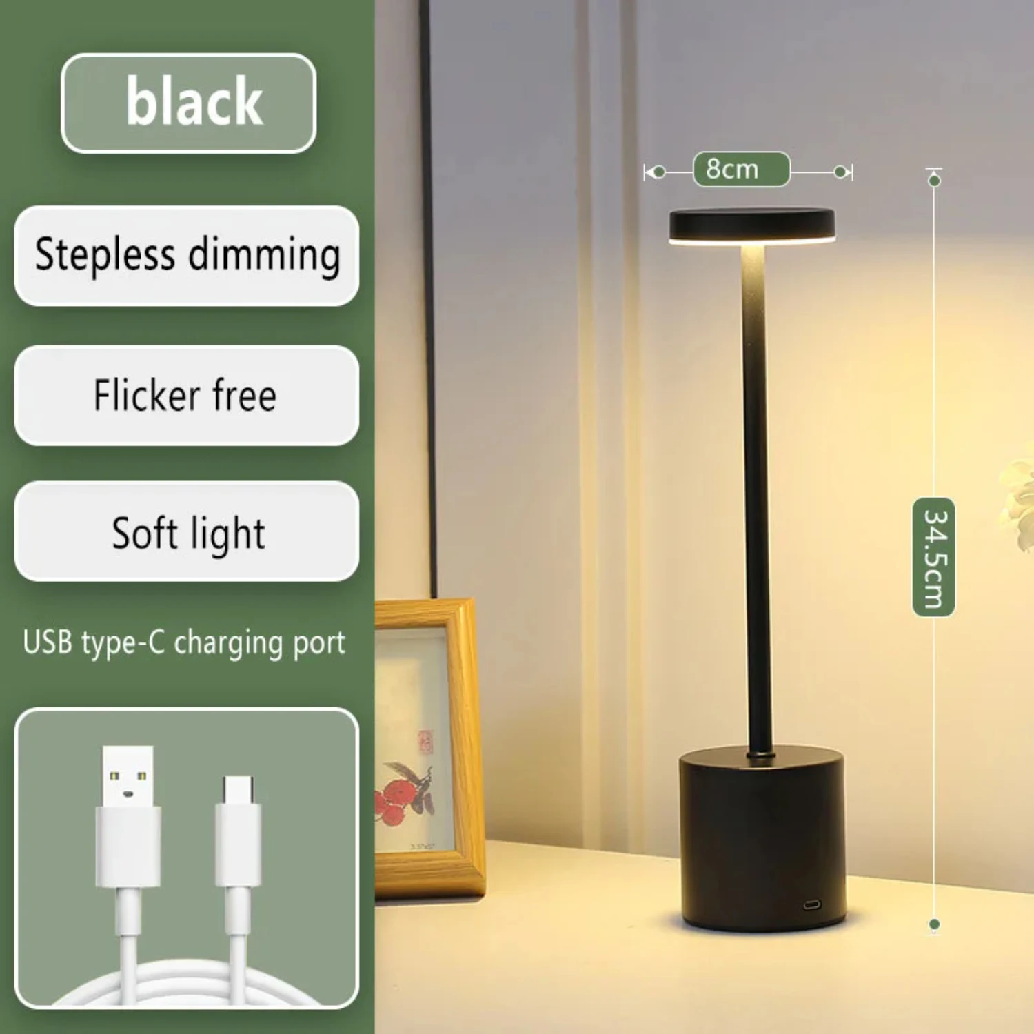 Hotel Wireless Rechargeable Desk Lamp Metal Retrolight for Bedroom Living Room Restaurant