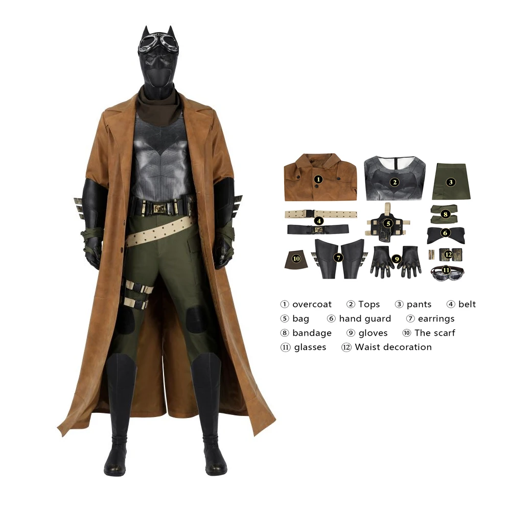 

Halloween Carnival Bat Role Playing Costume Justice League Men's Nightmare Bat Battle Costume Leather Jacket Overclothes Mask