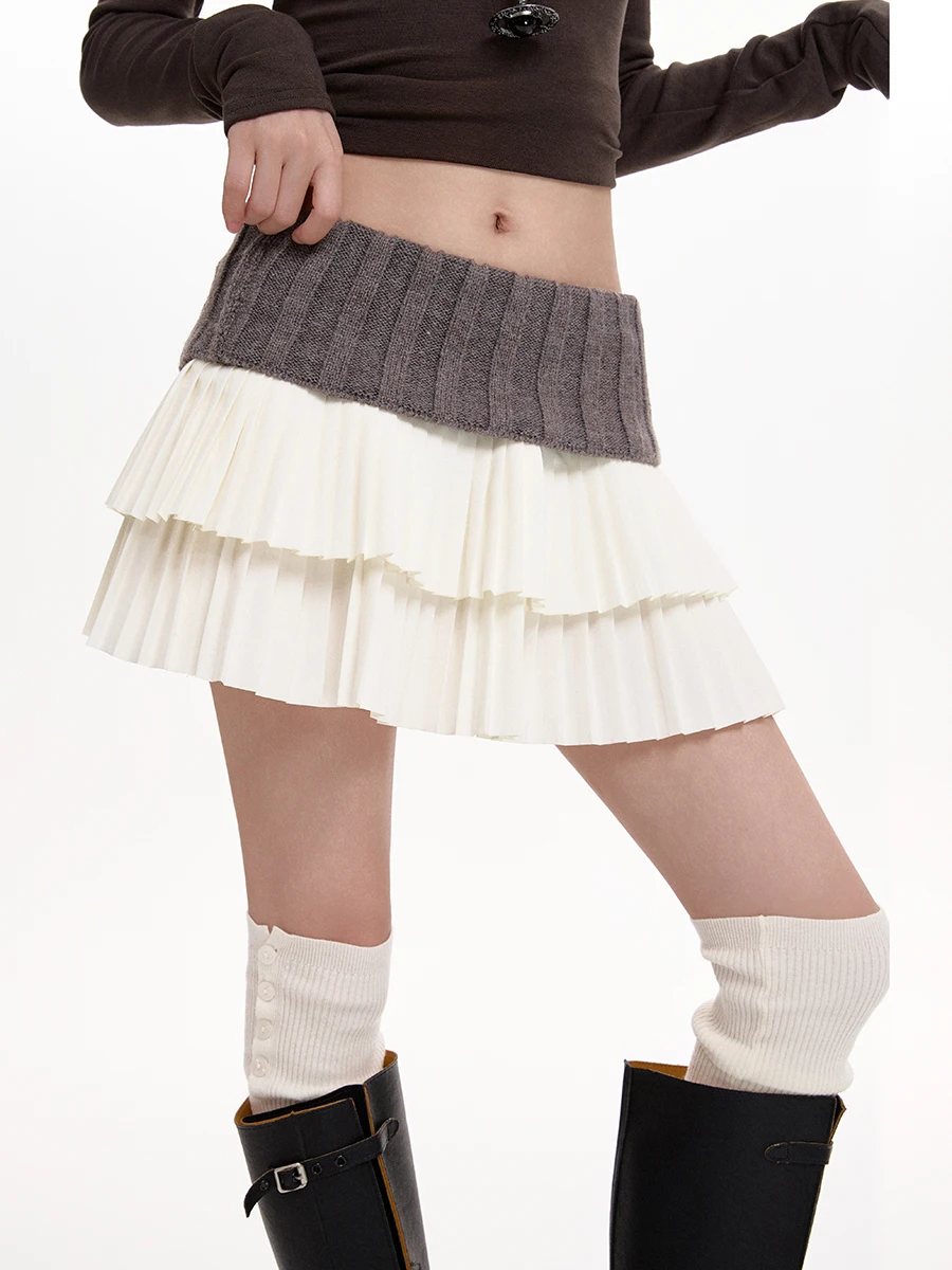 

plus Size Lace Knitted A-Line Skirt Spring Summer 2025 High Waist Slimming Pleated Trendy Women's Fashion Cake Skirt