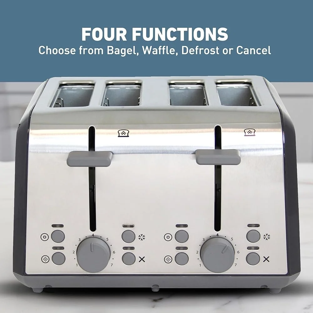 4 شرائح محمصة فتحات عميقة واسعة للغاية 7 ظل قابل للتعديل براوننج باجل وافل تذويب إلغاء وظائف رفع عالي سهل التنظيف