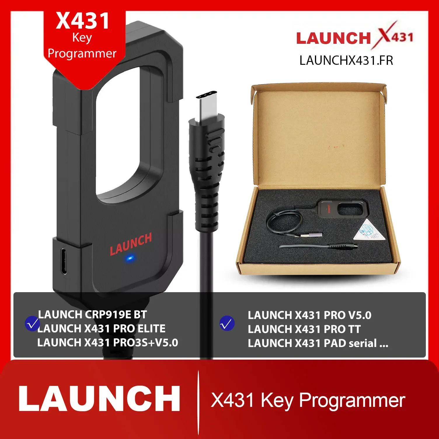 Outil de programmation de clés et de création de télécommandes LAUNCH X431 compatible avec la tablette LAUNCH X431