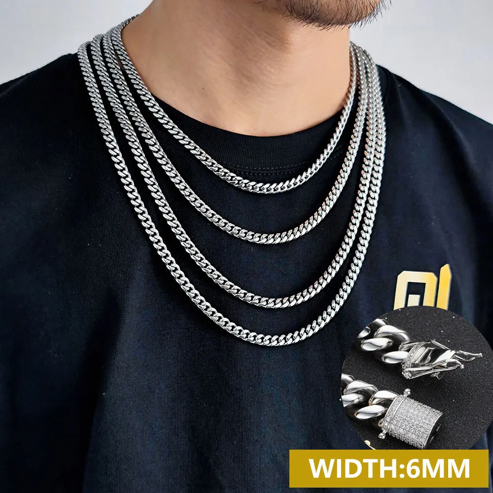 ESKEEM 6/8/10/12/14/16MM Acero inoxidable Miami cadena de eslabones cubanos Hip Hop 18K chapado en oro PVD collar cubano pulsera para hombres