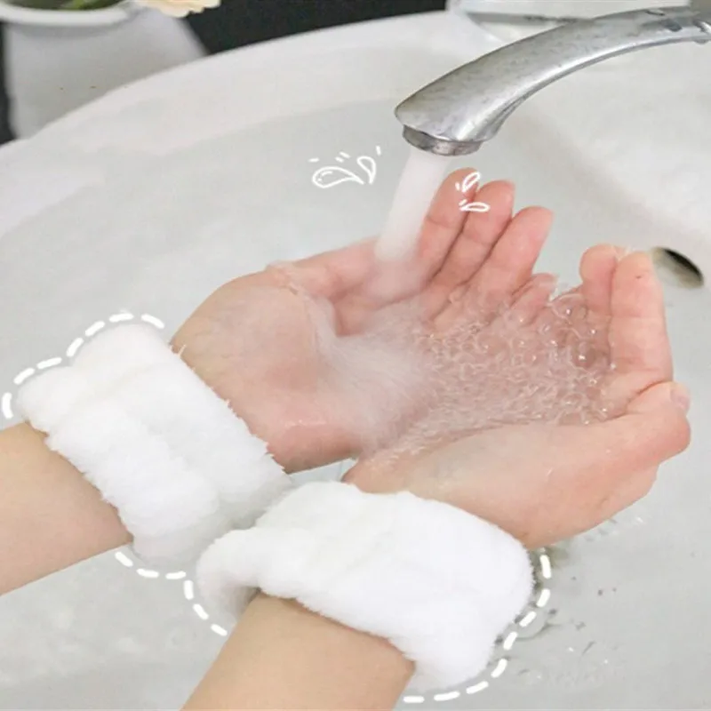 2pcs Face Wash Wristband Fleece Skincare Band Wrist Cuffs for Makeup Shower Girls Headbands Wrist Washband Oversleeves