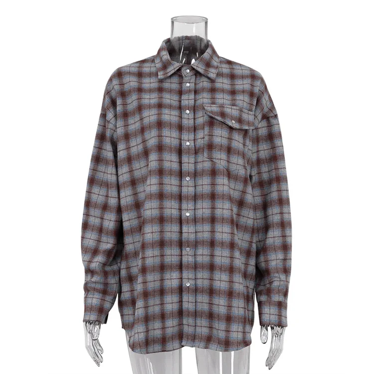 Street Lapel Long Sleeved 2024 New Autumn Versatile Loose Plaid Cardigan Shirt