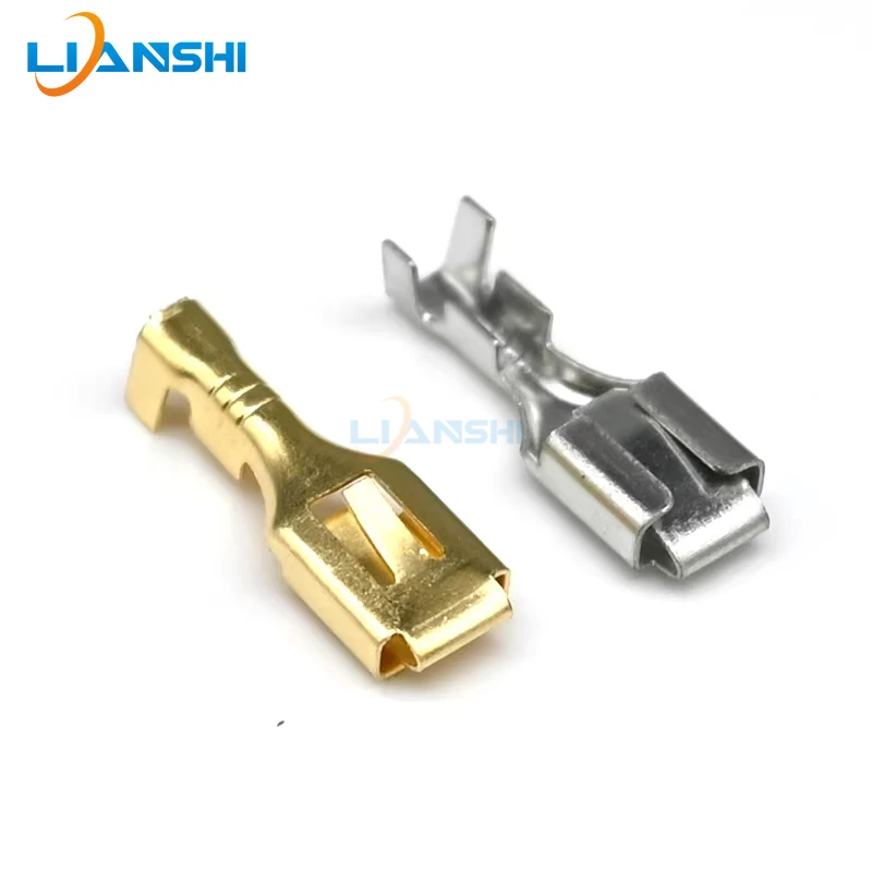 

50pcs 6.3mm Female Spade Terminal 0.4mm Thickness 4-Way Crimp Terminal Connector for Automotive Wiring