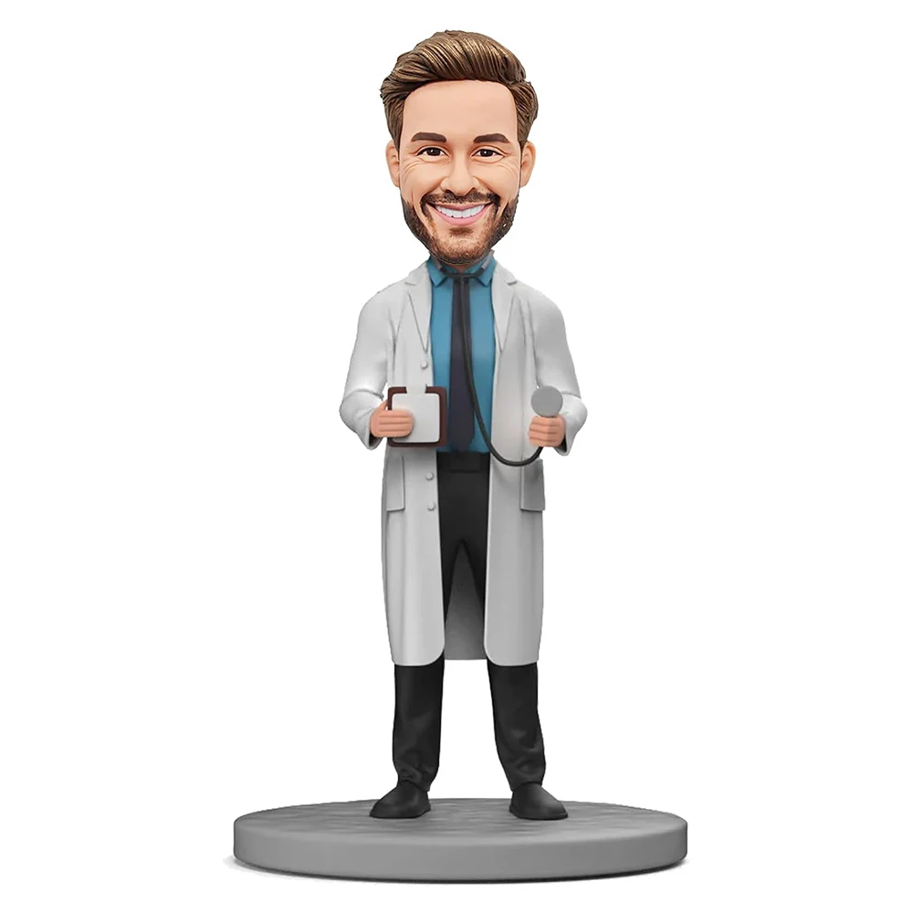 

MEJELE Custom Bobbleheads,Custom Doctor Bobbleheads-Male Doctor with Stethoscope and Medical Record Book,Fully Customizable