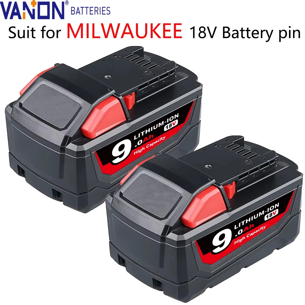 

VANON 2Pack 18V 9.0Ah Battery Replace for Milwaukee M18 Li-ion Rechargeable Battery 48-11-1815 48-11-1850 Barrtey Pin