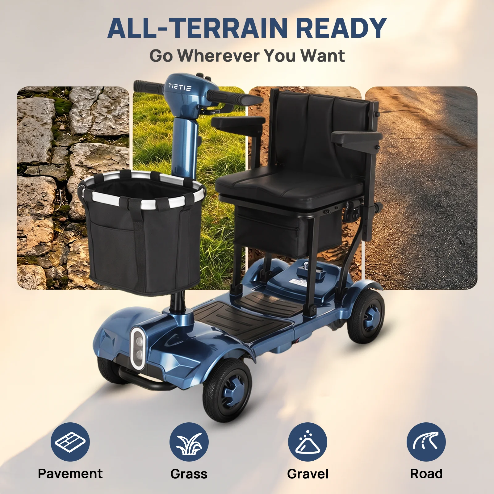 Folding Electric Scooter - Foldable 4-Wheel Mobility Scooter for Seniors,