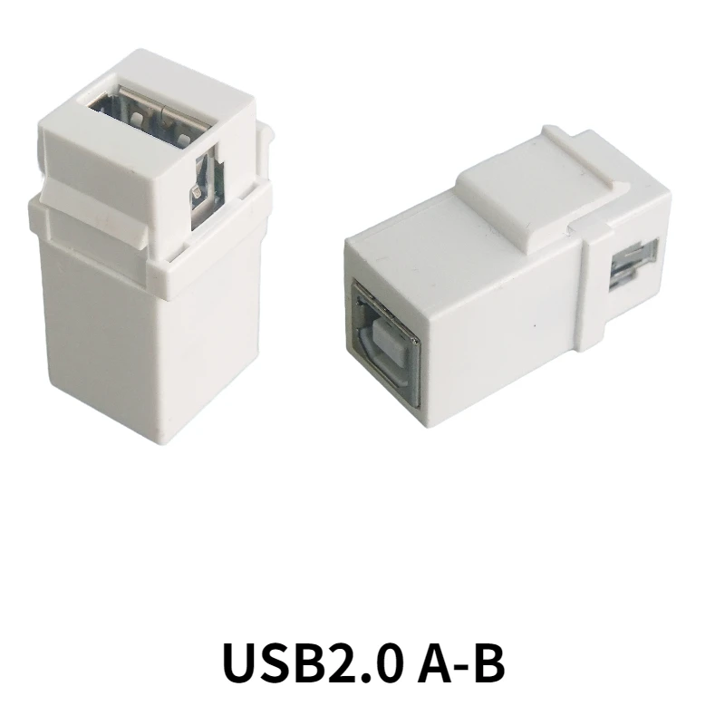 Conector hembra a hembra de cabeza recta de USB-A a B, 5 piezas, soporte de hebilla para instalación de panel de pared, blanco y negro