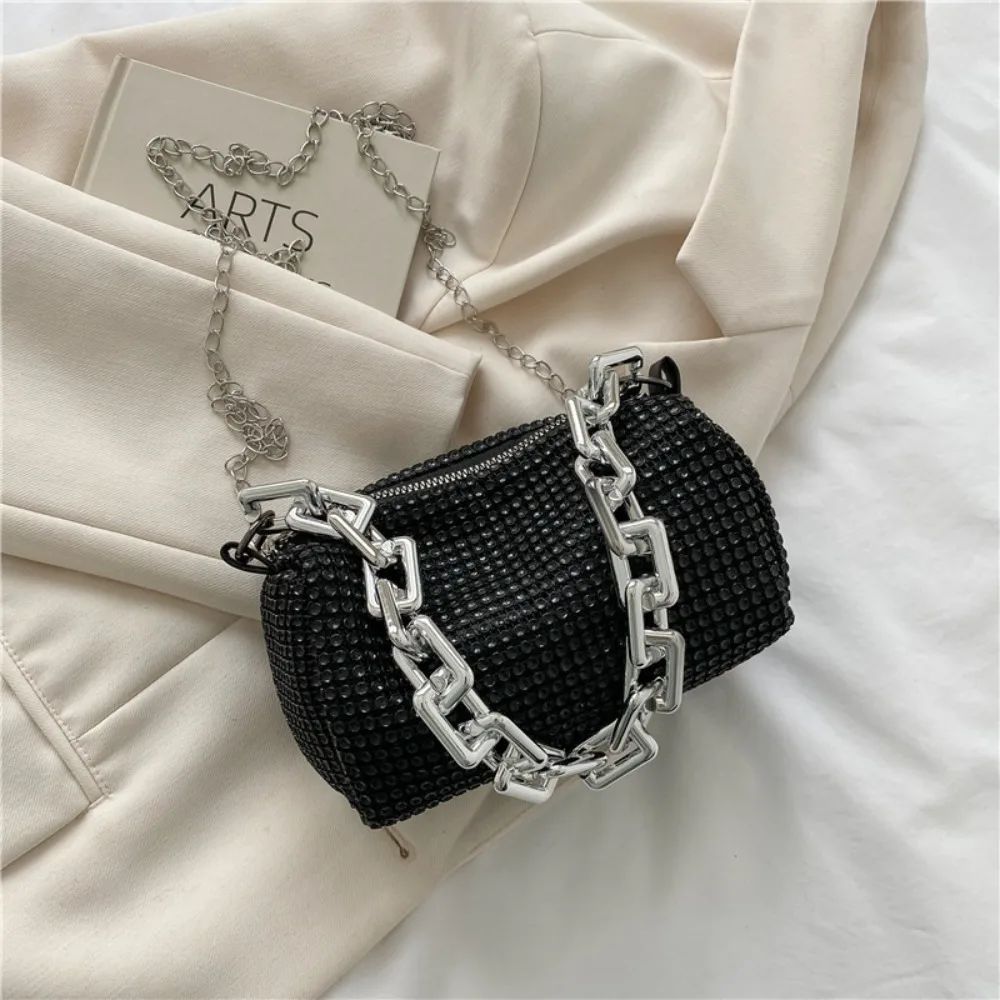 

Personality Large Capacity Rhinestone Handbag Chain Zipper Small Square Bag Phone Bag Crossbody Bag Women Shoulder Bag Party
