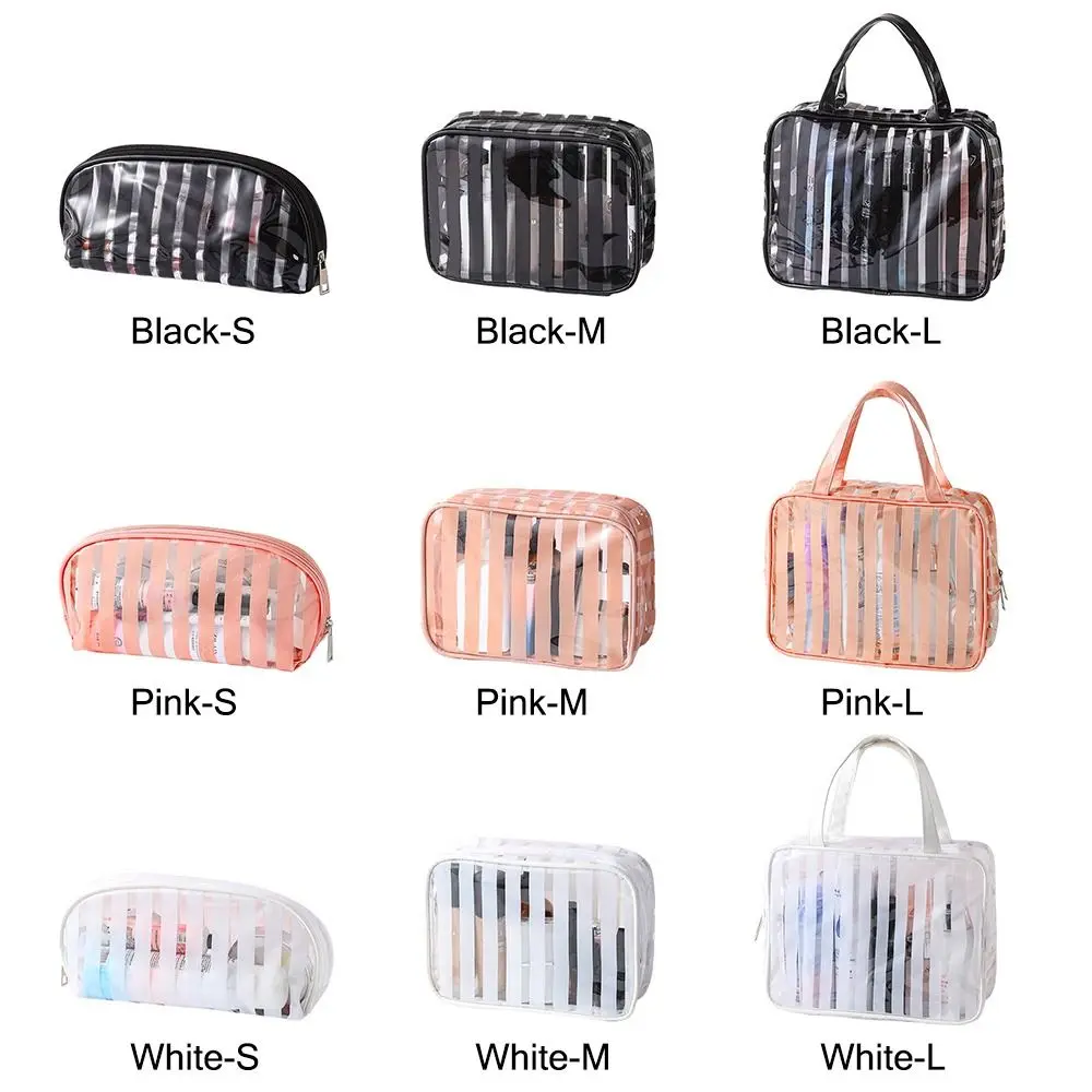 Multipurpose Transparent Toiletries Bag Stripes PVC Storage Bag Waterproof Large Capacity Cosmetic Handbag Travel Gym Travel