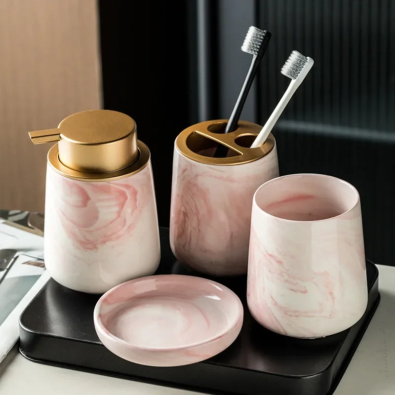 Ceramic Marble Bathroom 4-piece Set Toiletries Set Mouthwash Cup Toothbrush Cup Kits Soap Dish Bathroom Decoration Accessories