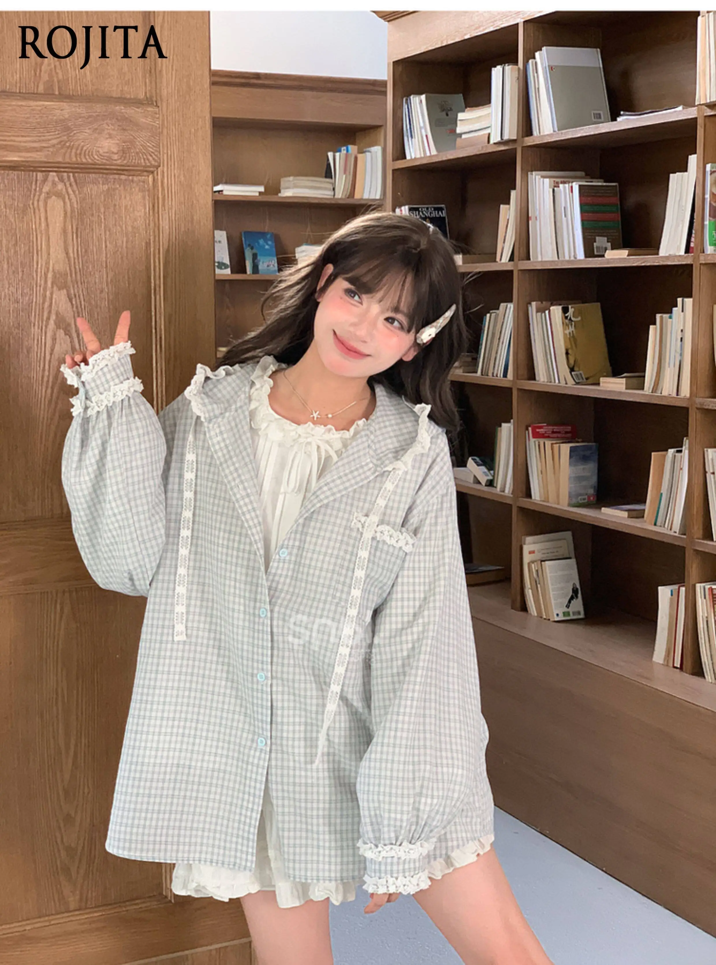 

Новая женская тонкая свободная рубашка-куртка с капюшоном в клетку, весна 2026, с длинными рукавами