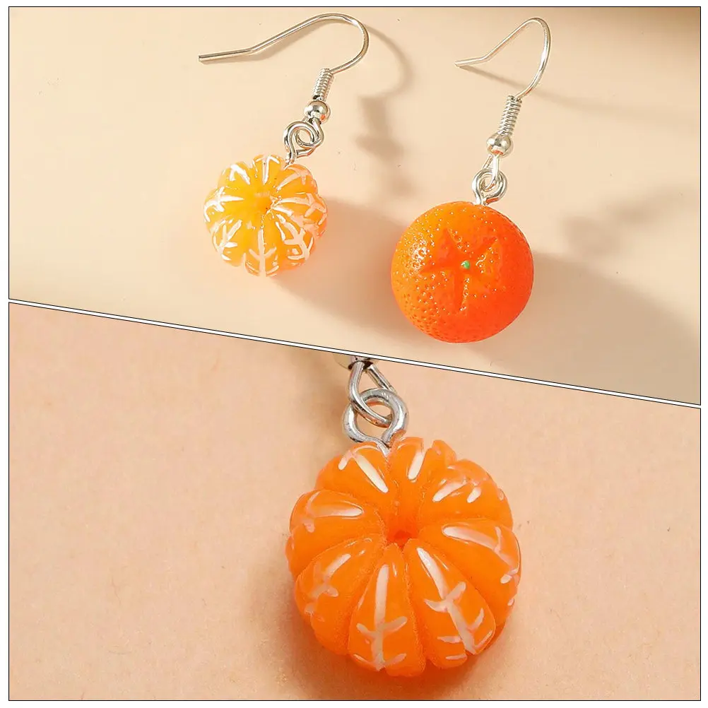 2Pairs Resin Simulated Oranges Earrings Lightweight Comfortable Chic Ear Jewelry Orange Shape Dangle Earrings Fashion Party Wear
