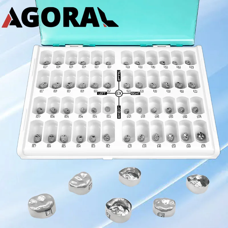 48Pcs/Box Dental Primary Molar Crown teeth Preformed Stainless Steel Temporary Crowns Kit Adult Kids Pediatric Dental Accessorie