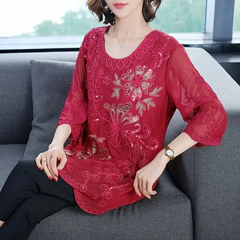 Camicetta ชุดลำลองย้อนยุคแอลเลนทาพริเมเวอรา Estate Manica Abbigliamento Donna Elegante camicia Z45