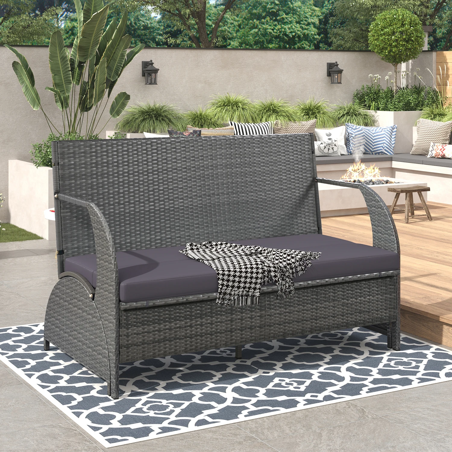 

U_STYLE Outdoor Loveseat 4-Seater with Table for Gardens & Lawns