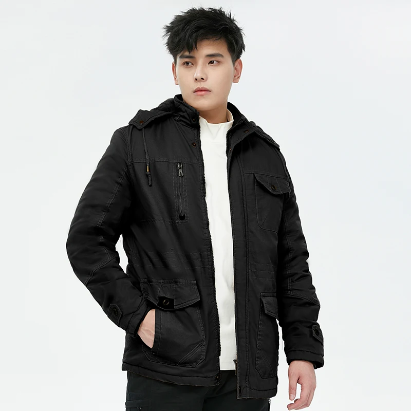 

Military Cargo Coat Mens Thick Warm Man Jacket Winter Parkas Casual Cotton Padded Jacket Male Multi-Pocket Fur Hoodies Men Parka