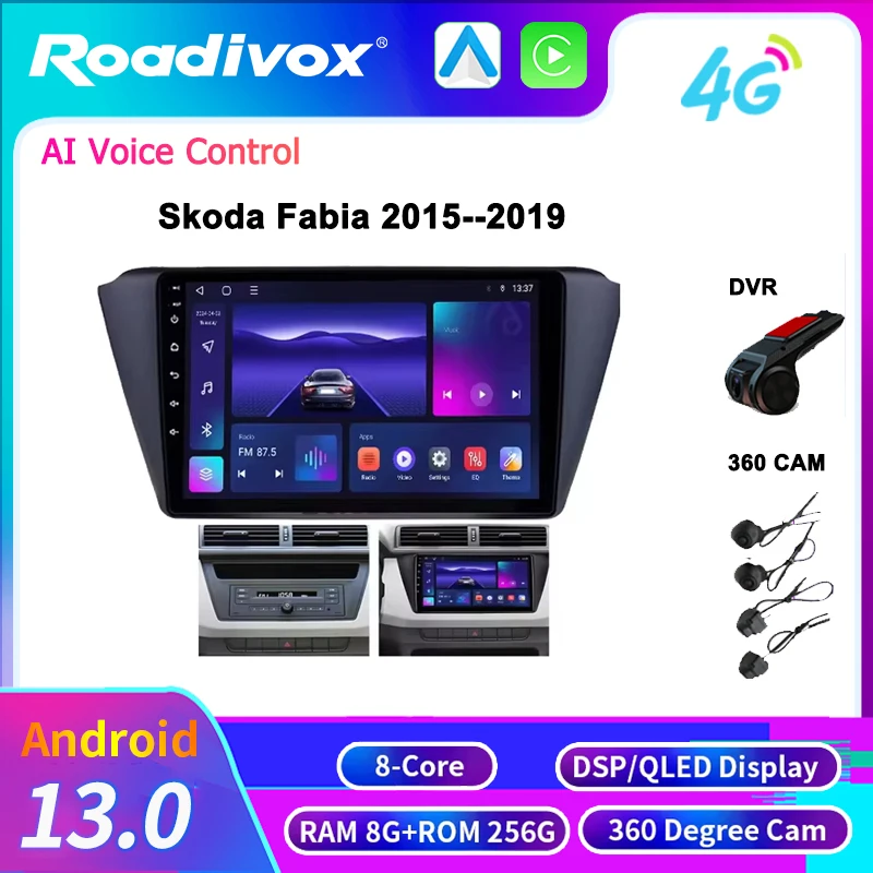 Android WiFI 4G Car Radio 9/10 inch Multimedia Video Player for Skoda Fabia 2015--2019 Navigation with GPS Stereo Head video